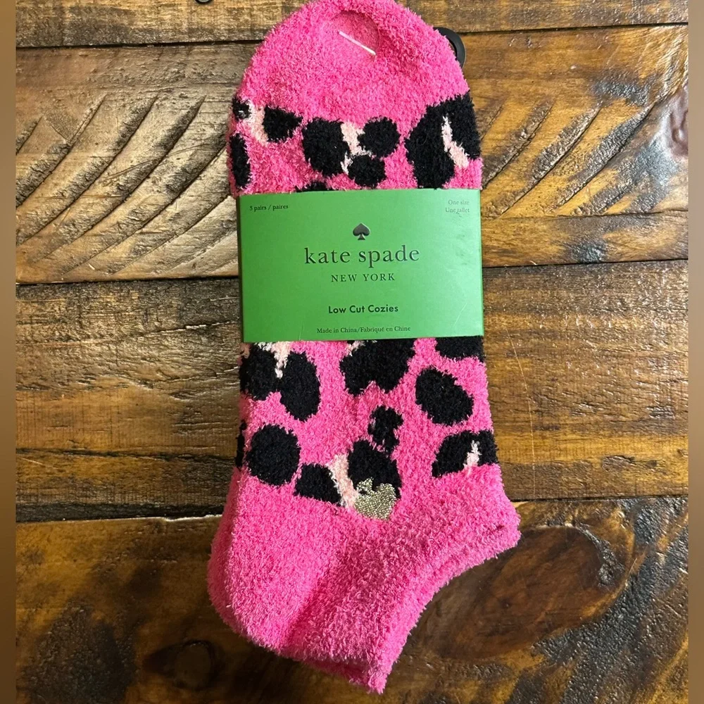NWT Kate Spade Low Cut Cozies Pink Leopard Fuzzy Socks OS